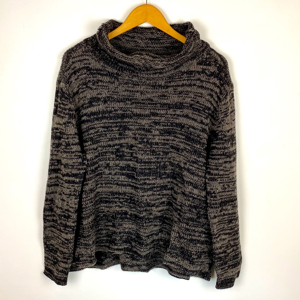 Eileen Fisher Wool and Yak Black and Gray Comfy Turtle Neck Sweater XL